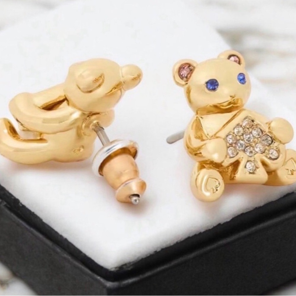 New Kate Spade Oh What Fun Spade Teddy Bear Studs - Picture 6 of 14